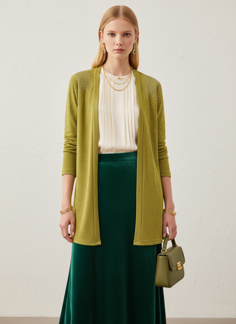 Yeşil dantel detaylı hırka