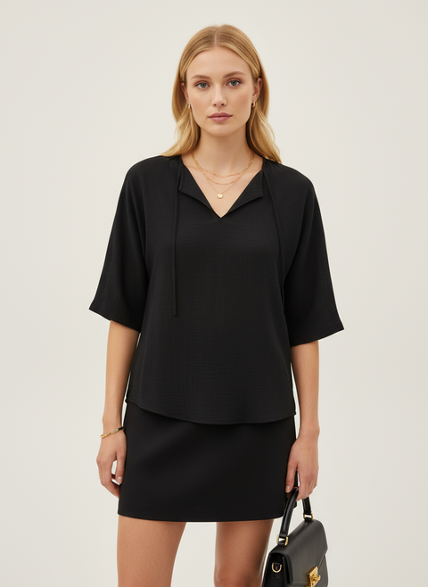 Altı tül model siyah bluz