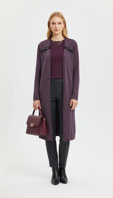 Metal detaylı yırtmaçlı mürdüm hırka