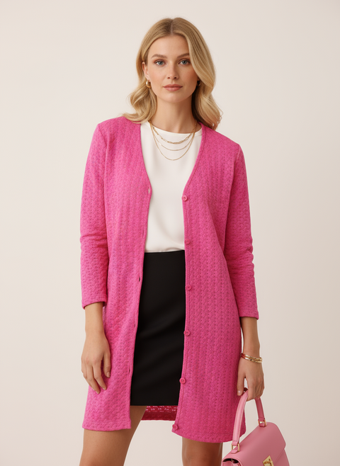 Pembe dantel detaylı hırka