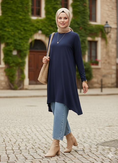 Koyu turkuaz basic tunik