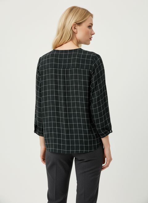 siyah beyaz kareli bluz