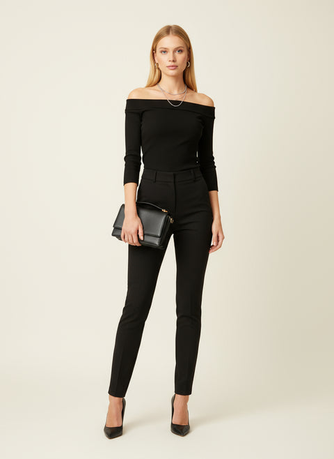 Madonna yaka yarım kollu siyah kazak