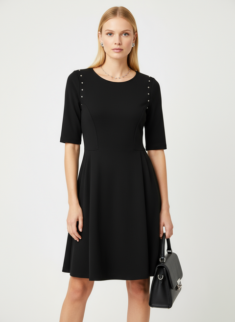 zımba detaylı truvakar kol siyah elbise