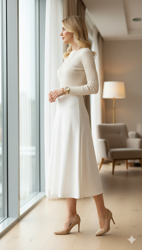 Beyaz maksi boy etek