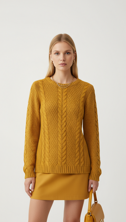 Örgü desen sarı kazak