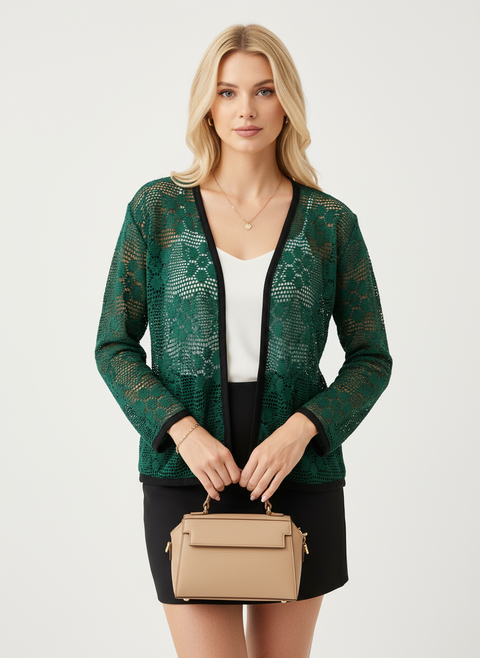 Yeşil dantelli hırka