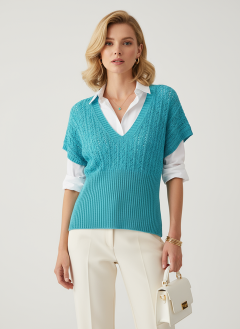 Yeşil v yaka süveter