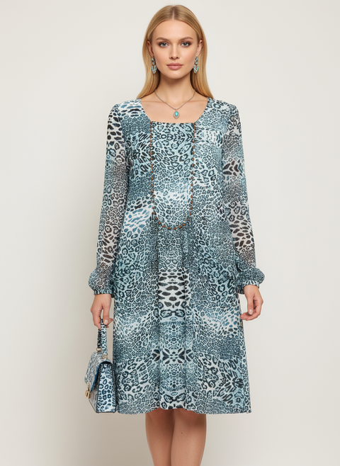 Mavi Leopar desenli elbise
