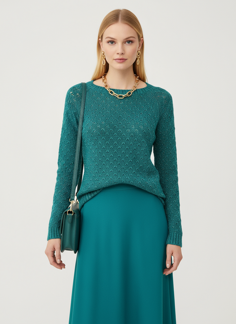 Gold simli yeşil kazak