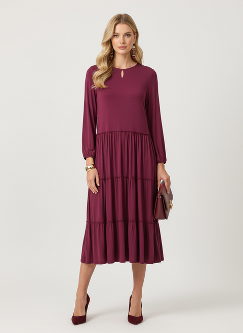 Altı fırfır detaylı mor elbise