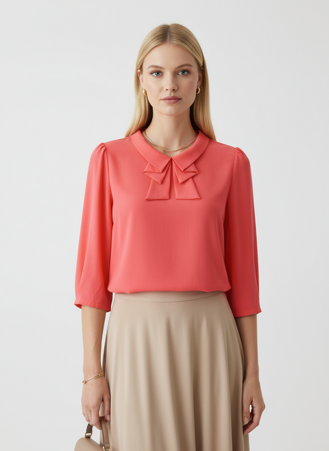 yakası fırfır detaylı mercan bluz