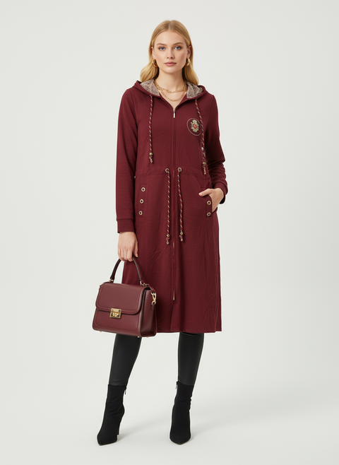 Fermuarlı bordo ceket