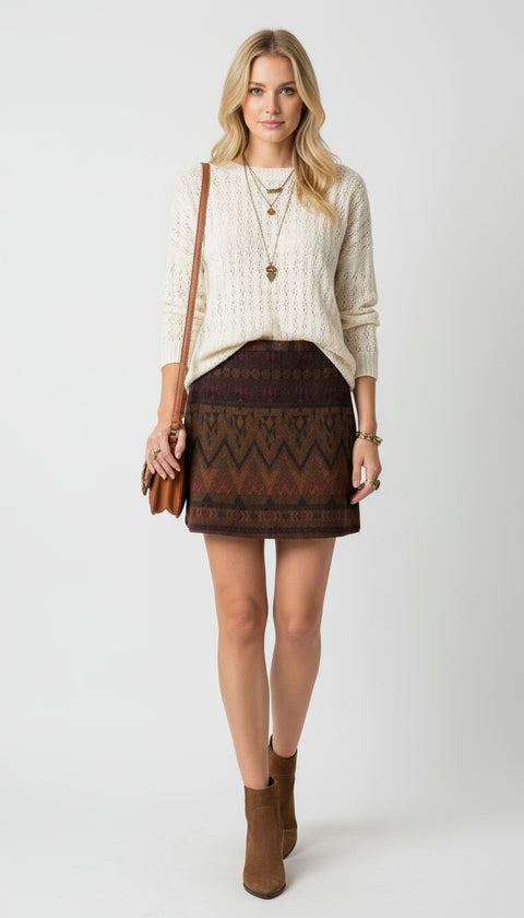 Etnik desen kahverengi etek
