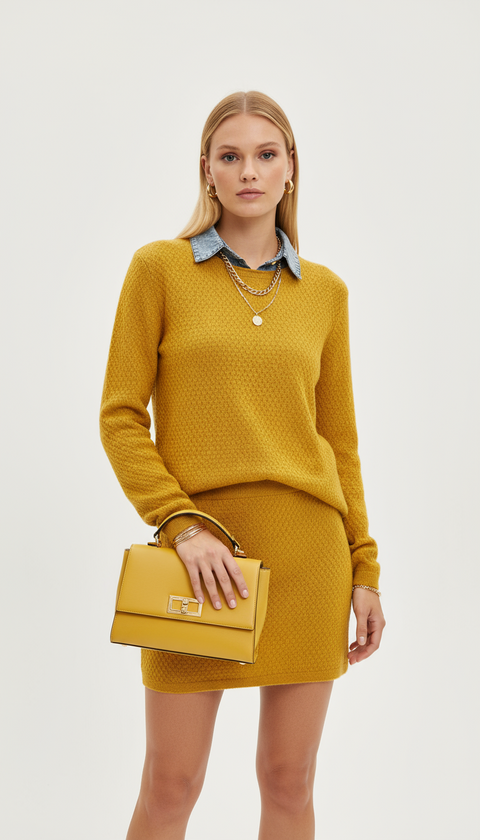 Kot yaka modelli sarı kazak