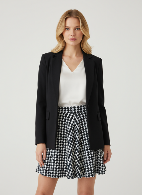 Kazayağı desenli pileli mini etek