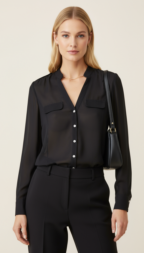 Transparan şifon siyah gömlek