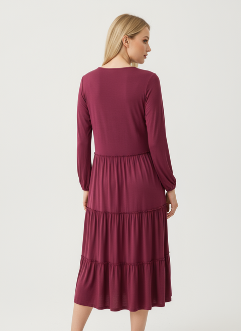 Altı fırfır detaylı mor elbise