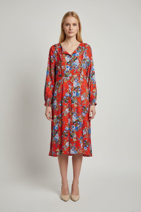 çiçekli kırmızı elbise