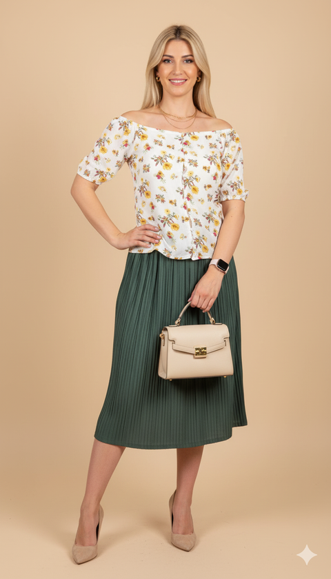 Düşük Kol Çiçek Desenli Bluz