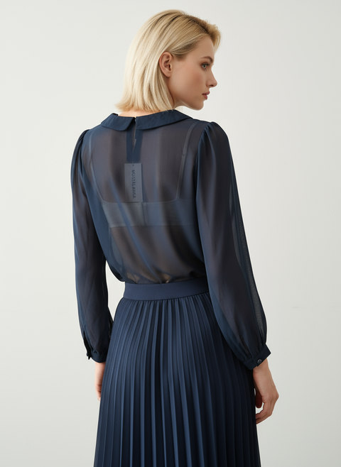 yakalı şifon lacivert bluz