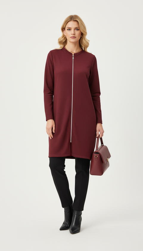 Hakim yaka Fermuarlı kırmızı ceket