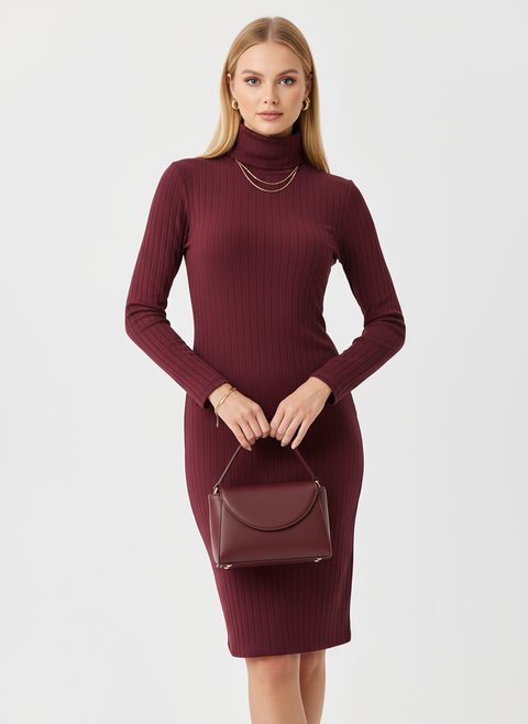 Bordo boğazlı elbise