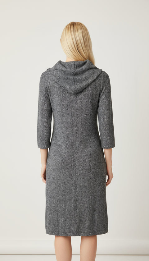 Düğme detaylı kapüşonlu siyah beyaz cepli ceket