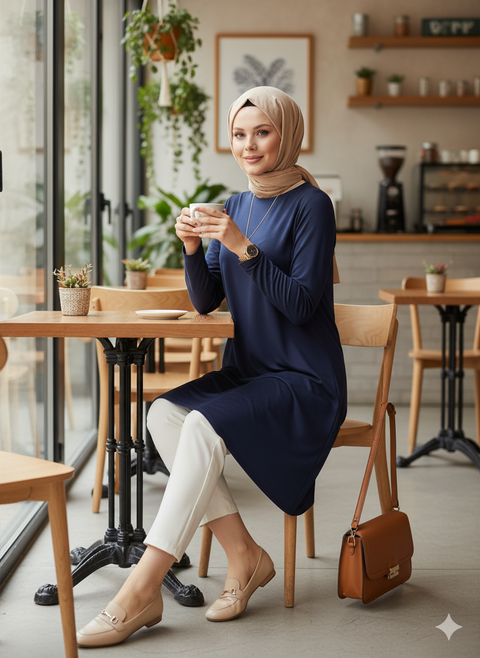 Koyu turkuaz basic tunik
