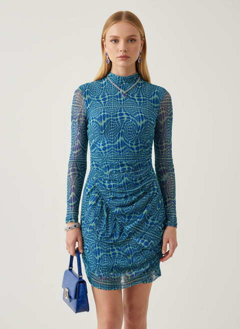 mavi yeşil drapeli elbise