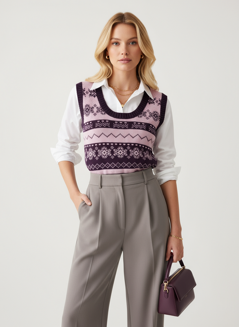 Desenli mor süveter