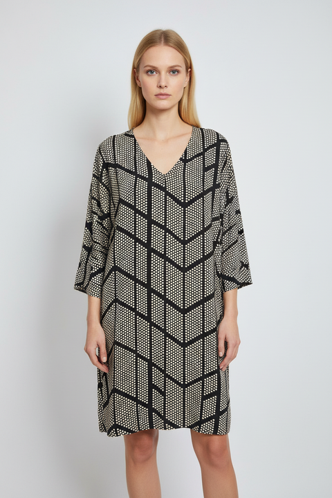 siyah krem desenli elbise