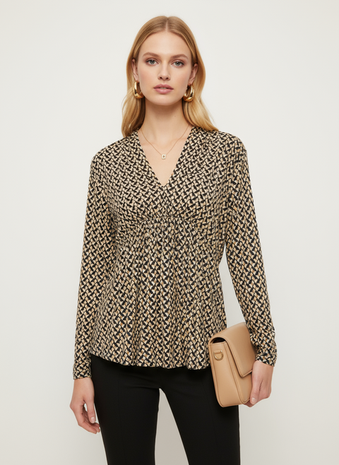 karışık desenli beli bağlama detaylı bluz