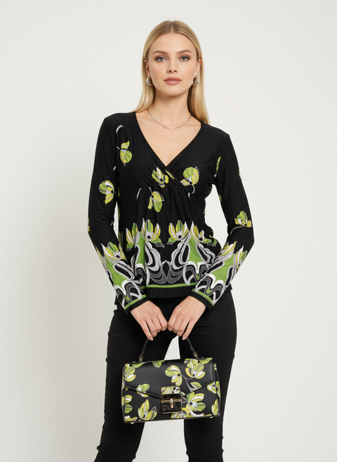 Yaka detaylı çiçek desenli bluz