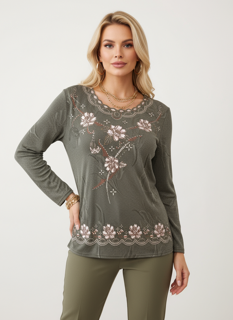 Yeşil çiçekli bluz