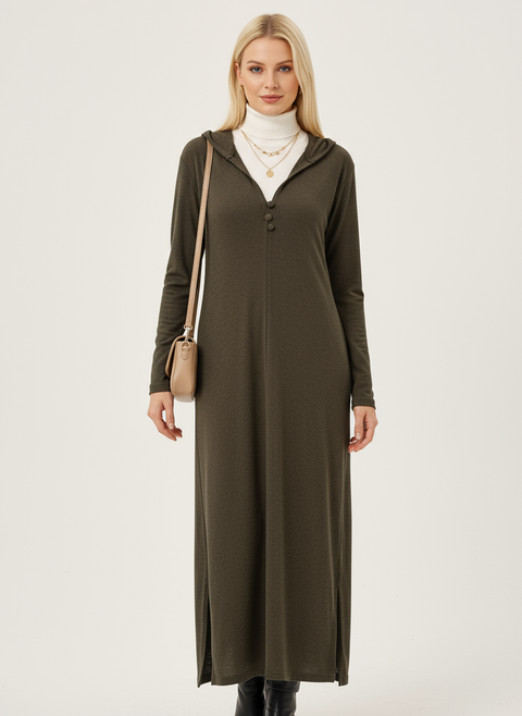 Kapşonlu yeşil hırka