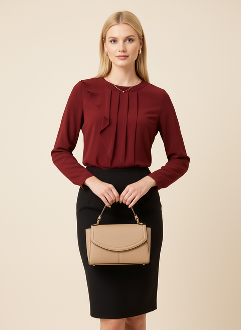 önü fırfır detaylı bordo bluz