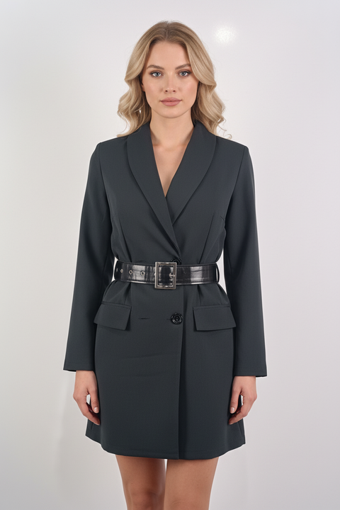 kemerli blazer elbise