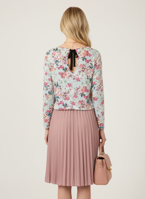 renkli çiçek desenli mint yeşili bluz