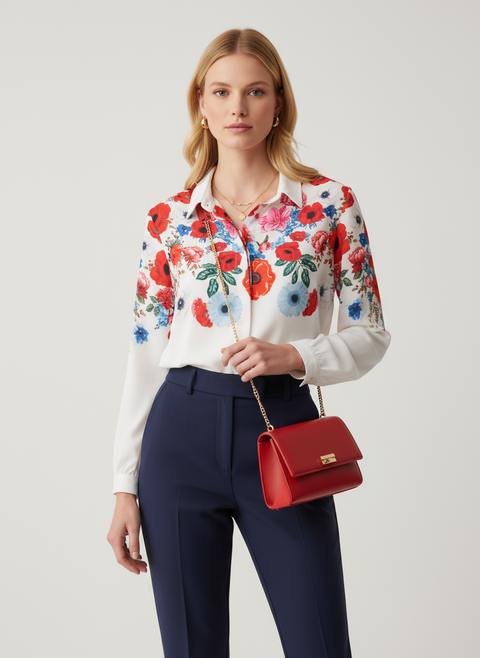 çiçek desenli beyaz bluz